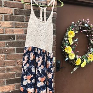 Crochet top dress with floral bottom